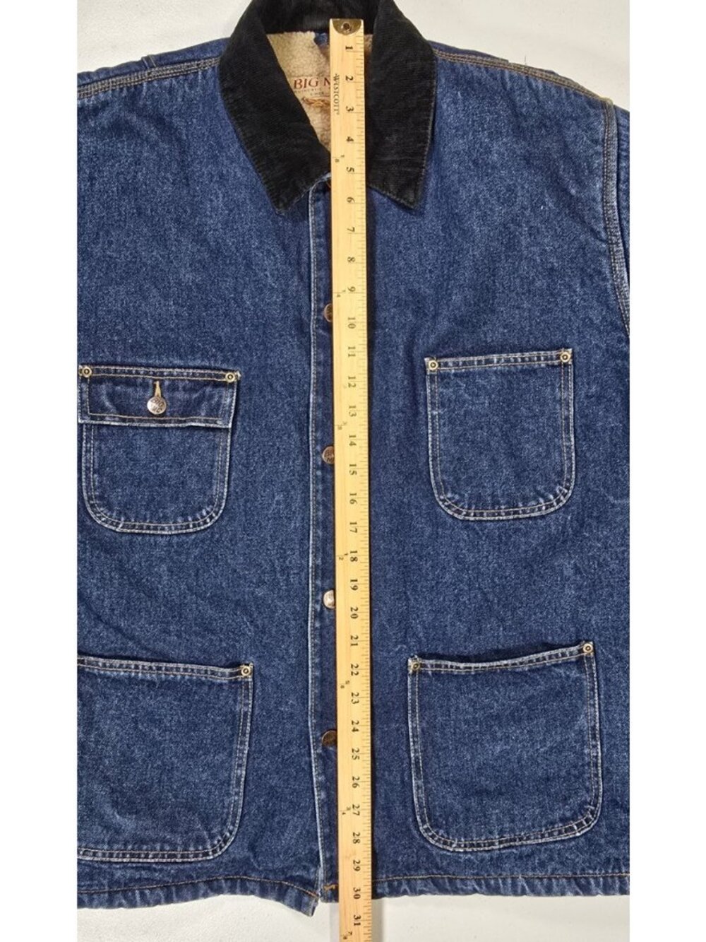 Big Mac Vtg Blue Denim Corduroy Collar Sherpa Lined Chore Work Coat Jacket Men L - Picture 2 of 16